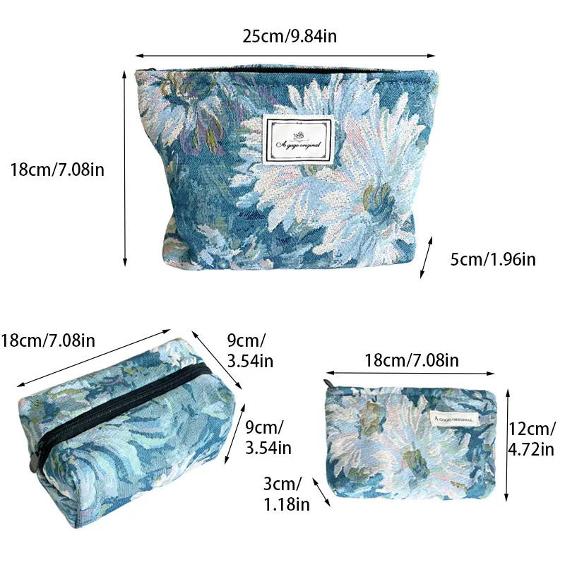 Retro cosmetic bag, capacious handheld storage bag for traveling with zipper, increased thickness — chobi 2