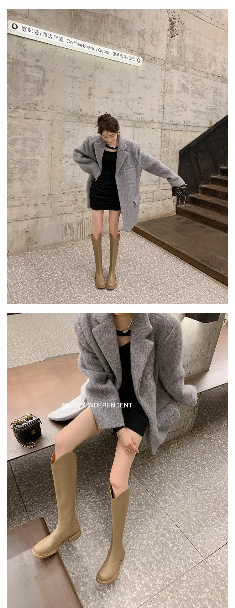 Denim demi-season high boots, visually slimming, genuine leather, 2023 — chobi 26