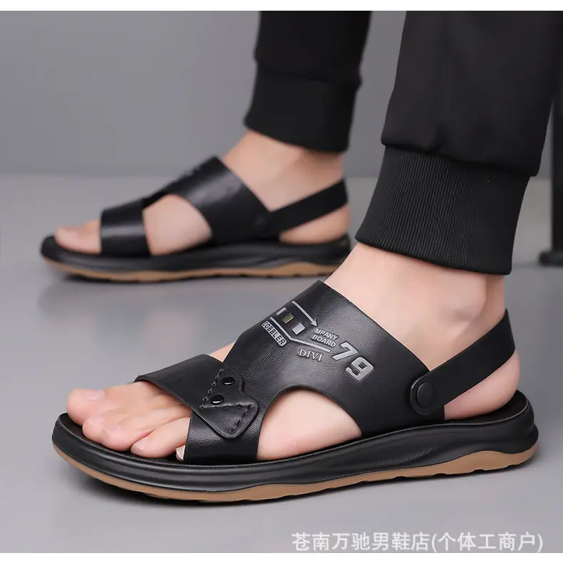 (Wholesale), breathable sandals, summer wear-resistant beach footwear for leisure, non-slip slippers, genuine leather — chobi 25