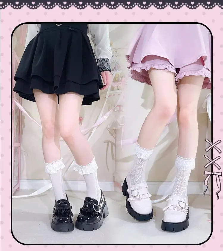 Black Japanese shoes platform heels, Lolita style, JK style (Japanese school style), height increasing, french style — chobi 18