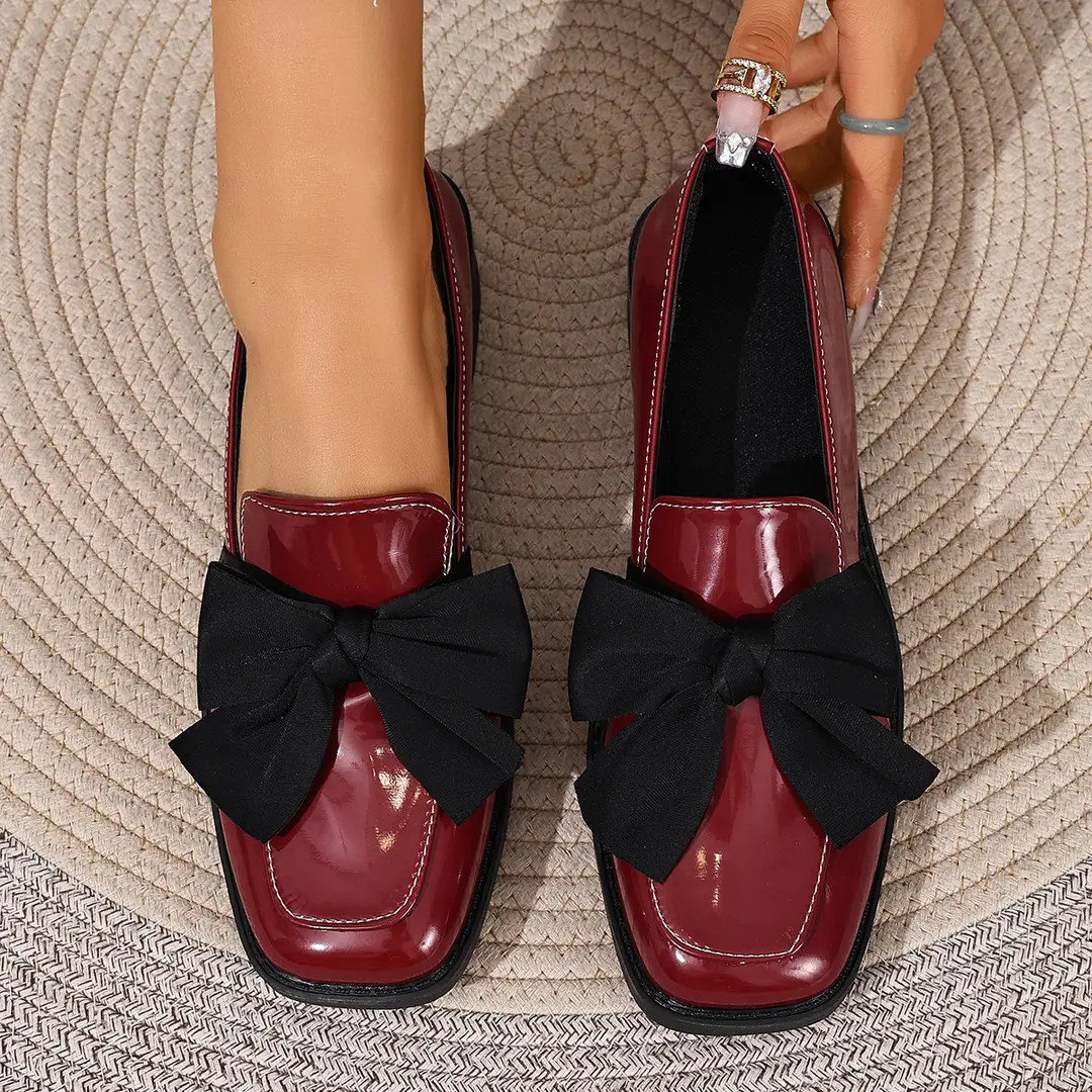 (Cross-border trading), black loafers English style flat with bow, Collection Year 2026, plus size, British style, easy to put on — chobi 13