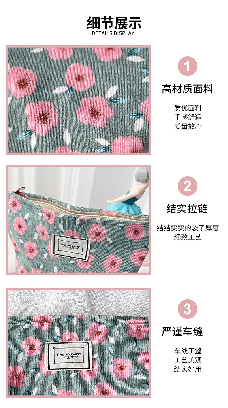 Retro cosmetic bag, cloth, storage bag for traveling, handheld organizer bag, flowered — chobi 7
