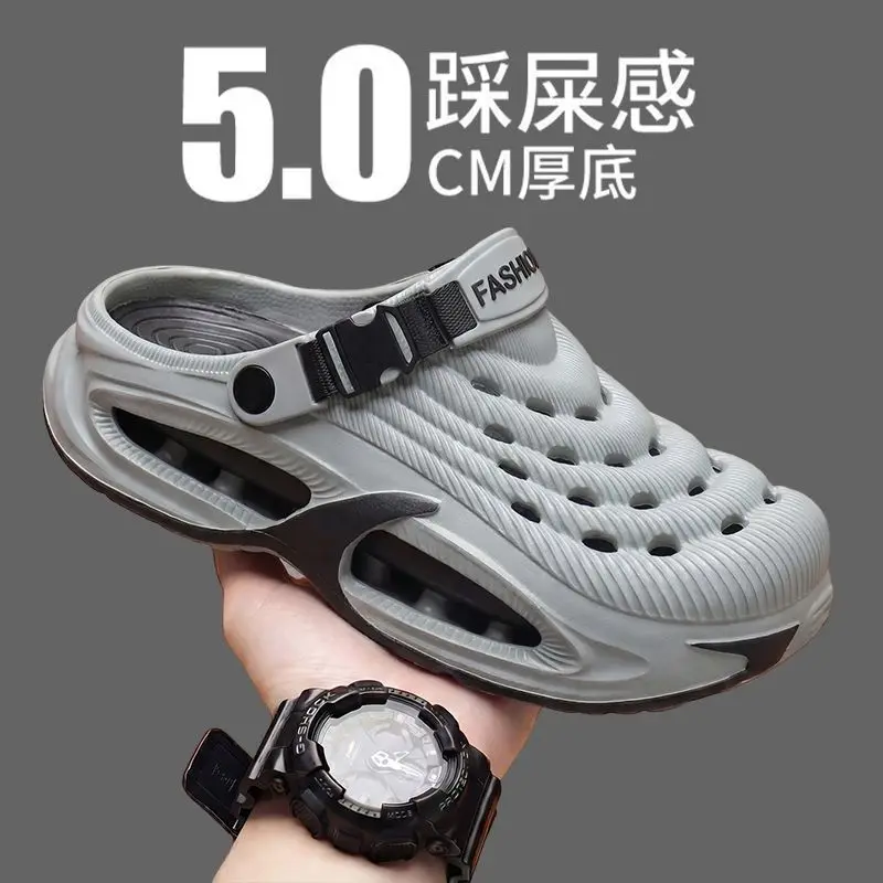 Crocs-style slippers, fashionable beach non-slip sports sandals, wear-resistant mule, men's slippers, summer 2026, suitable for outdoor wear, antibact — chobi 1