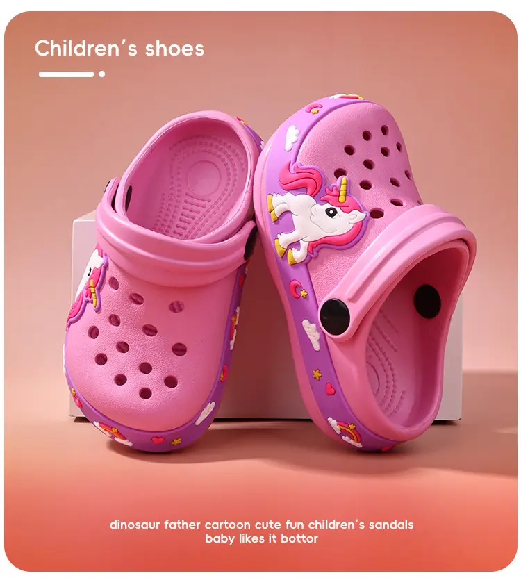 (Wholesale), children's summer Crocs-style slippers for men and women, fashionable beach breathable dinosaur, mule, soft sole, for teenagers — chobi 8