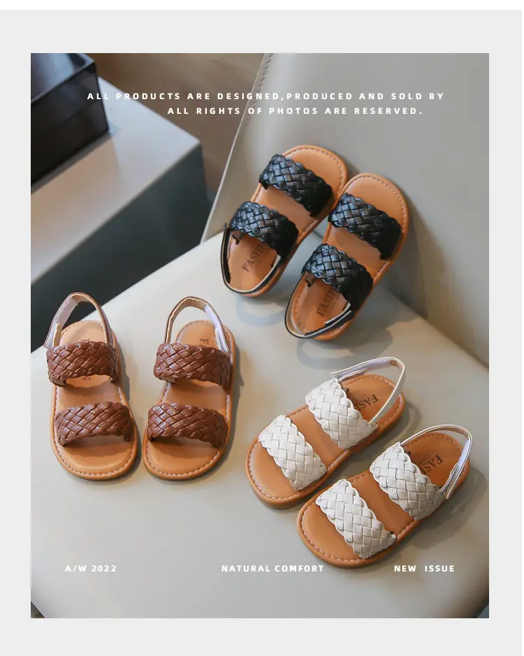 Summer children's beach woven fashionable sandals open toe, spring 2026 collection, Korean style, soft sole, princess style — chobi 1