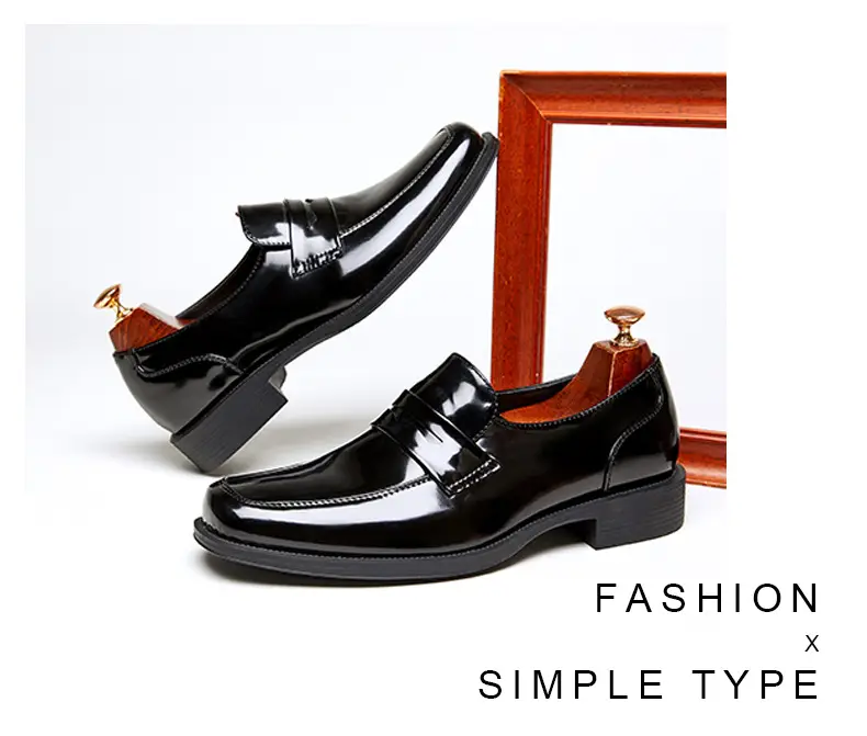 Men's summer loafers English style, casual glossy shoes, classic suit jacket square toe, slip-ons, easy to put on — chobi 18