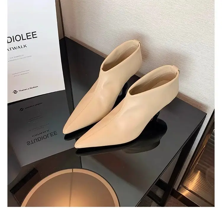 Elegant high heels pointed-toe stiletto heels, universal demi-season low boots, (Physicals), french style — chobi 13