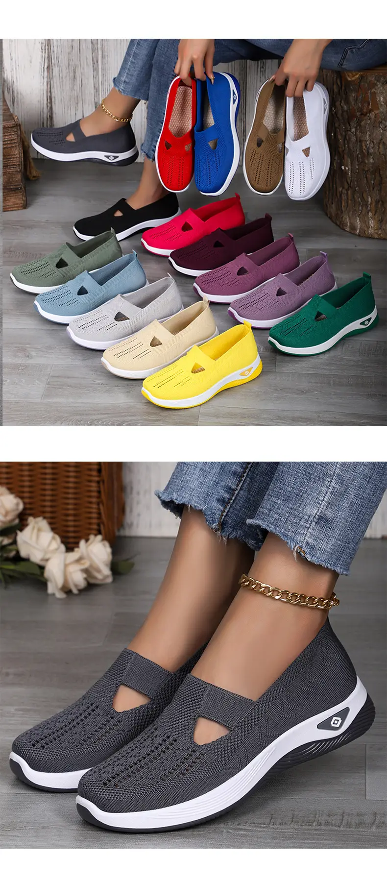 (Cross-border trading), breathable lightweight casual footwear, comfortable shoes made of mesh low-cut, plus size, made with flyknit technology, women — chobi 22