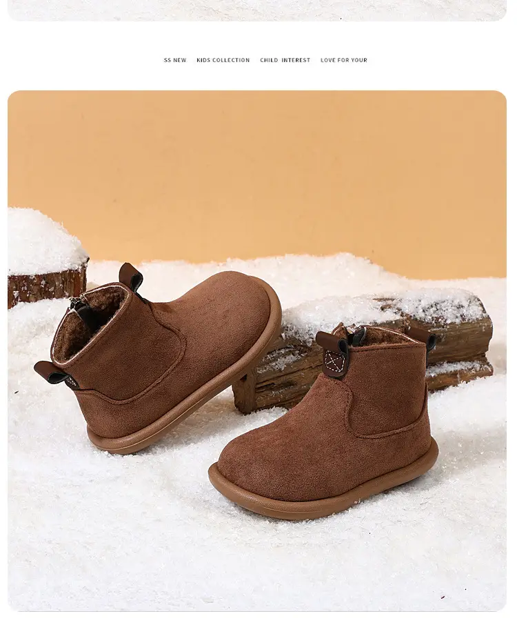 Children's plus velvet Martin boots new winter style girls' versatile Maillard cotton boots British style boys' solid color plus velvet cotton boots — chobi 33