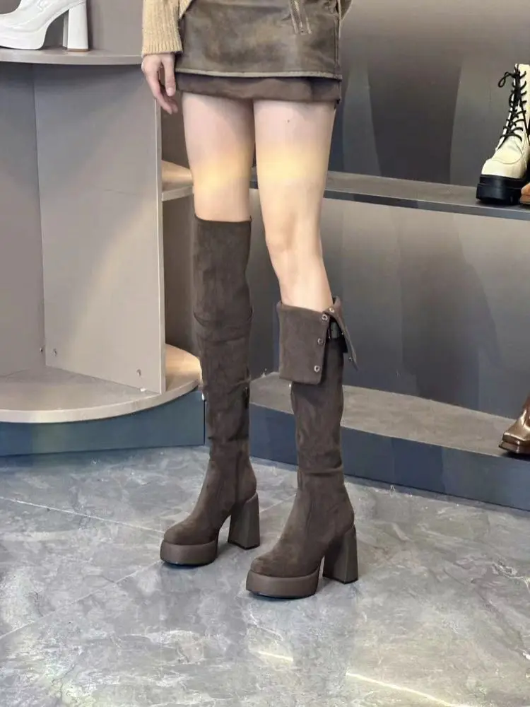 Retro demi-season high boots, French vintage style, visually slimming, wide stable heel, can be worn in two ways — chobi 17