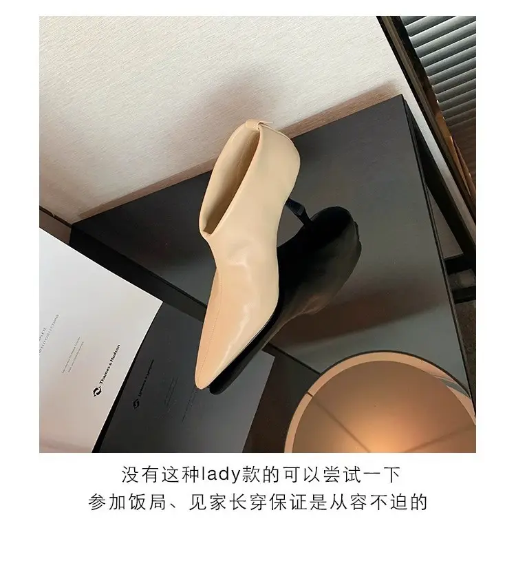 Elegant high heels pointed-toe stiletto heels, universal demi-season low boots, (Physicals), french style — chobi 5