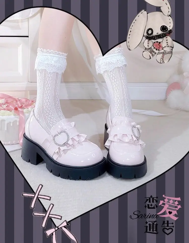 Black Japanese shoes platform heels, Lolita style, JK style (Japanese school style), height increasing, french style — chobi 24
