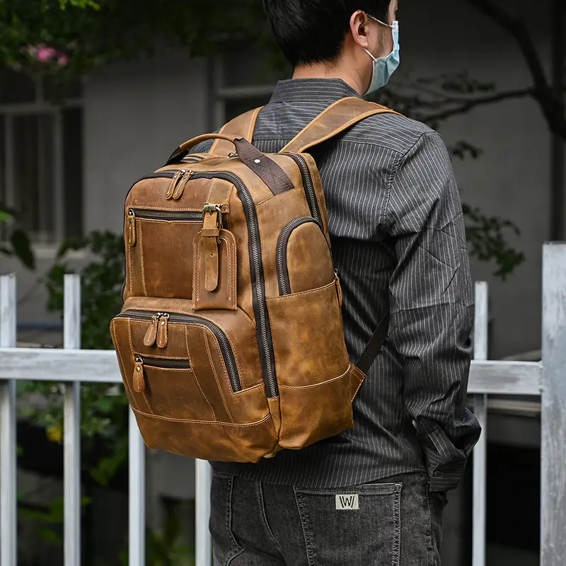 Leather backpack, men's capacious travel bag, one-shoulder bag — chobi 23