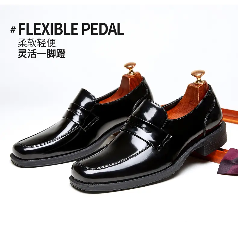 Men's summer loafers English style, casual glossy shoes, classic suit jacket square toe, slip-ons, easy to put on — chobi 4