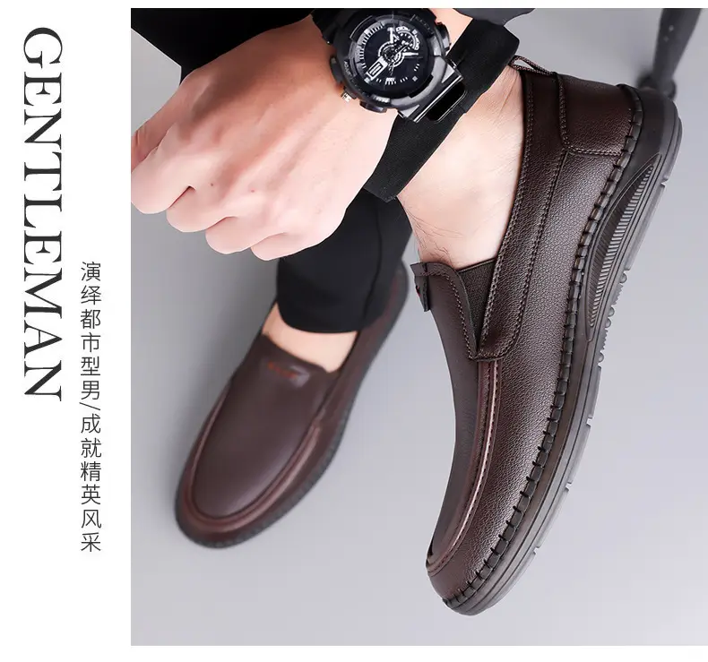 Wenzhou leather shoes 2026 new style breathable soft surface wear-resistant slip-on shoes men's casual beanie shoes drop shipping — chobi 14