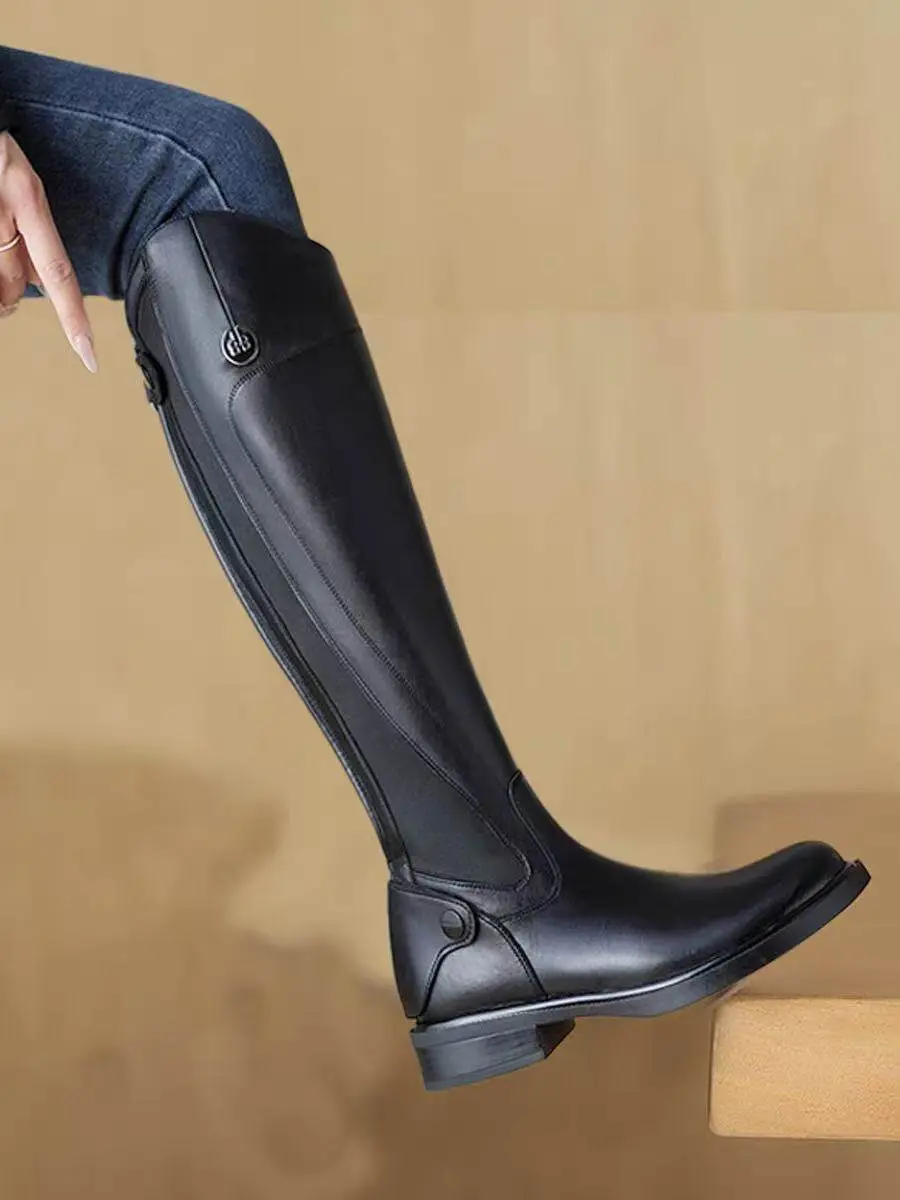 Black high boots made of soft leather, 2026 years, round toe, low heel — chobi 4