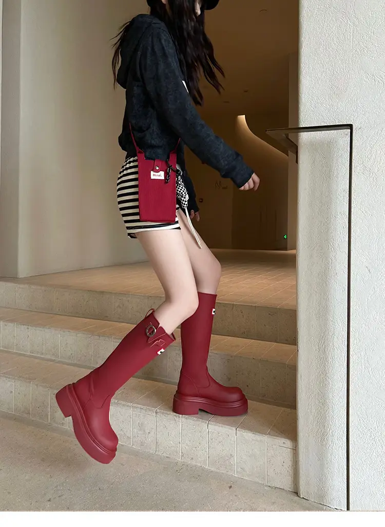 Women's red high boots for camping — chobi 4