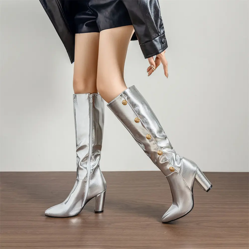 (Cross-border trading), capacious high boots pointed-toe with zipper, wide stable heel, plus size, 32 — chobi 12