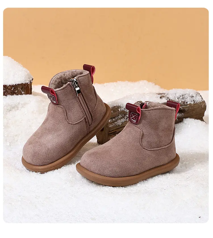 Children's plus velvet Martin boots new winter style girls' versatile Maillard cotton boots British style boys' solid color plus velvet cotton boots — chobi 38