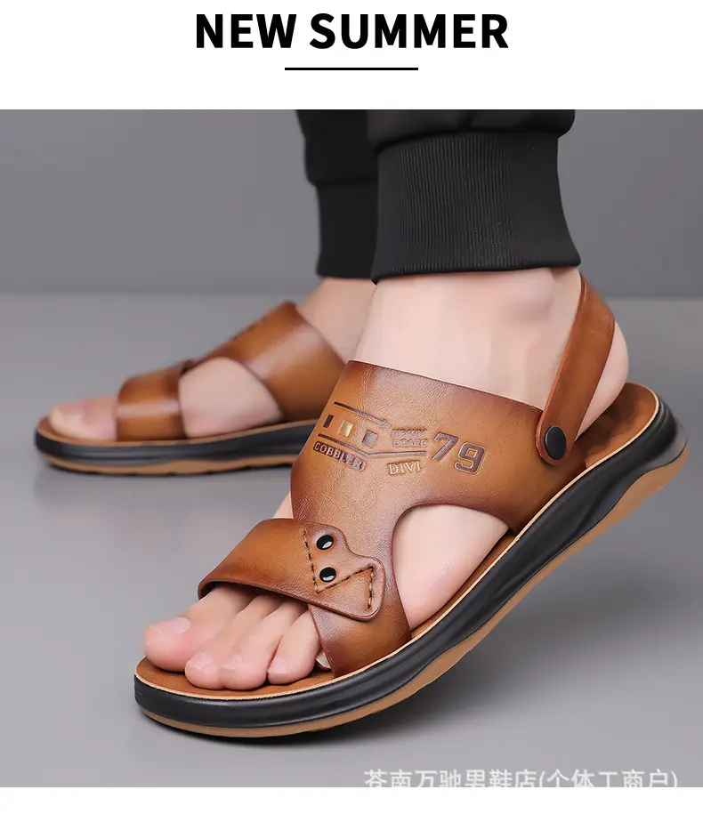(Wholesale), breathable sandals, summer wear-resistant beach footwear for leisure, non-slip slippers, genuine leather — chobi 15