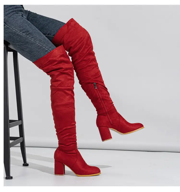 Spot - New foreign trade over-knee boots soft-faced natural wrinkled thick-heeled outdoor street catwalk women's boots size 35-42 — chobi 12