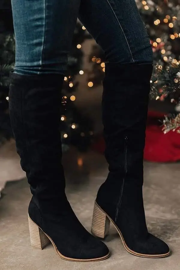 Women over -the -knee boots 2020 autumn and winter new rough heels high -heeled small, lean fluff boots women's side zipper long and winter — chobi 12