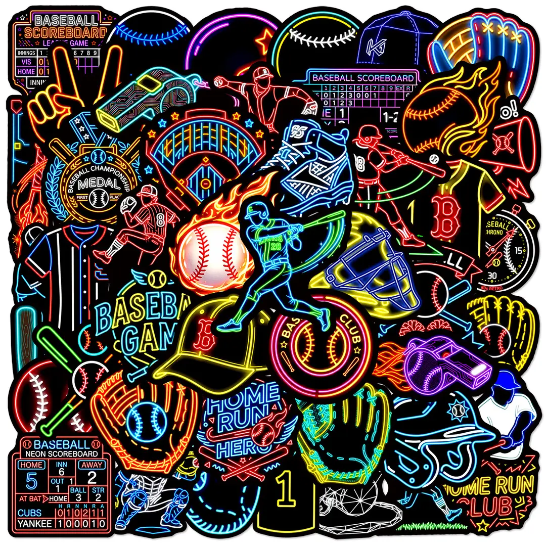 Cartoon baseball suitcase, laptop, helmet, scooter, sticker, stickers — chobi 4