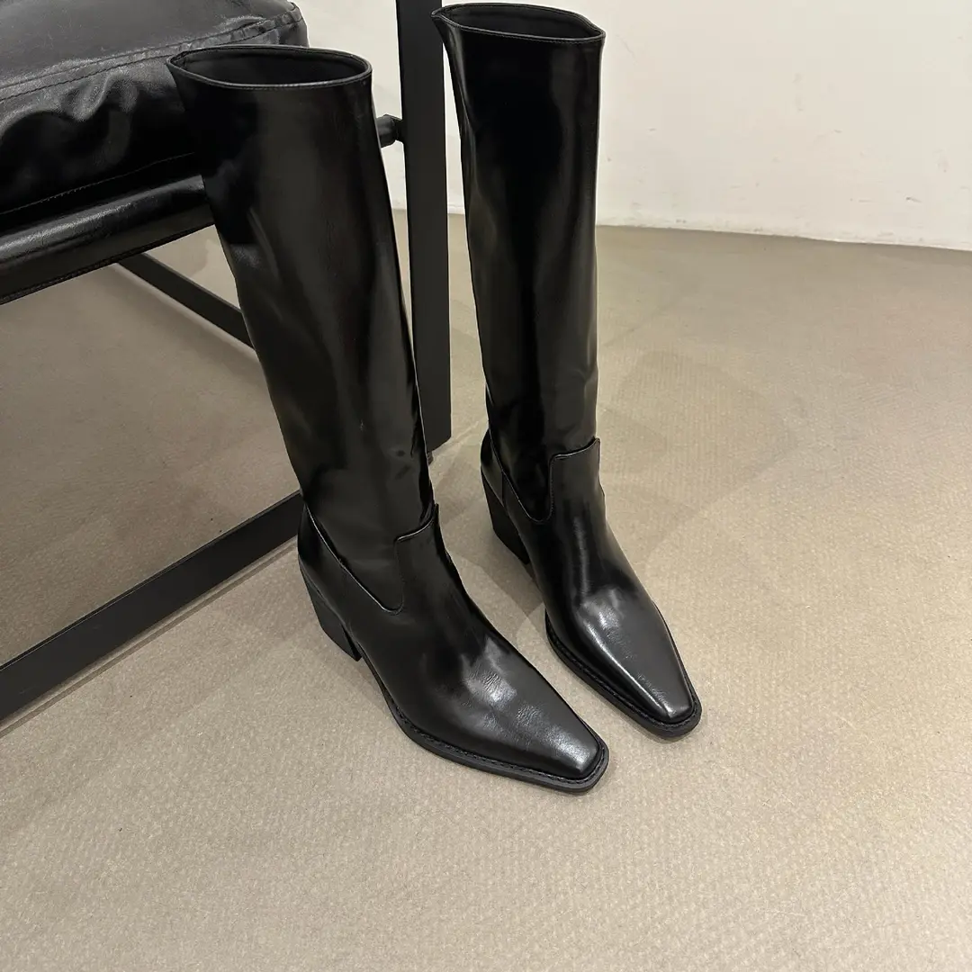 Demi-season high boots square toe, high heels, wide stable heel — chobi 3