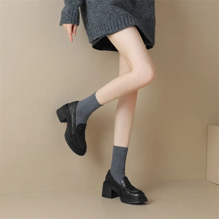 Shoes platform heels, loafers, round toe, wide stable heel — chobi 2