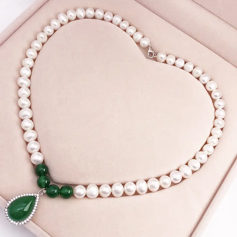 Organic accessory, necklace from pearl, chain, set for mother's day, silver 925 sample, Birthday gift — chobi 28