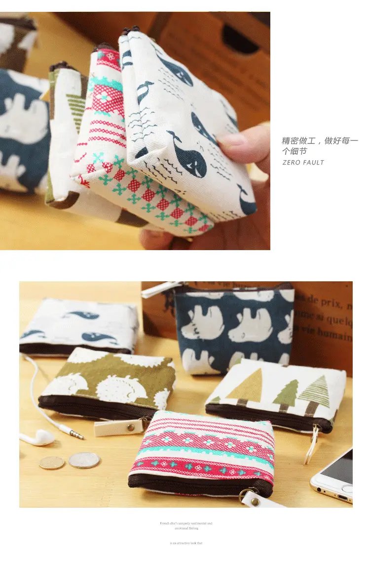 Wallet, cloth, fashionable coins, cartoon cute organizer bag for keys, cotton and linen, Korean style, simple and elegant design — chobi 8