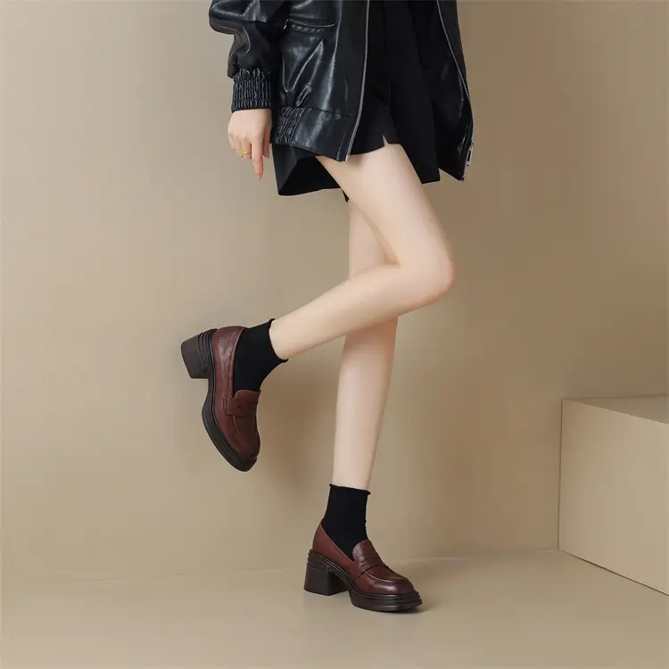 Shoes platform heels, loafers, round toe, wide stable heel — chobi 13