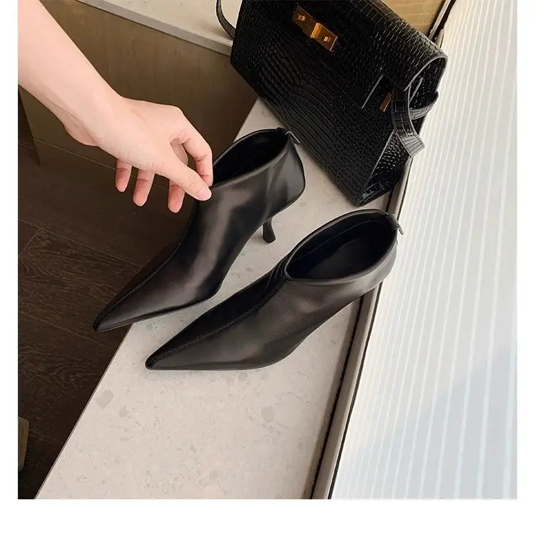 Elegant high heels pointed-toe stiletto heels, universal demi-season low boots, (Physicals), french style — chobi 20