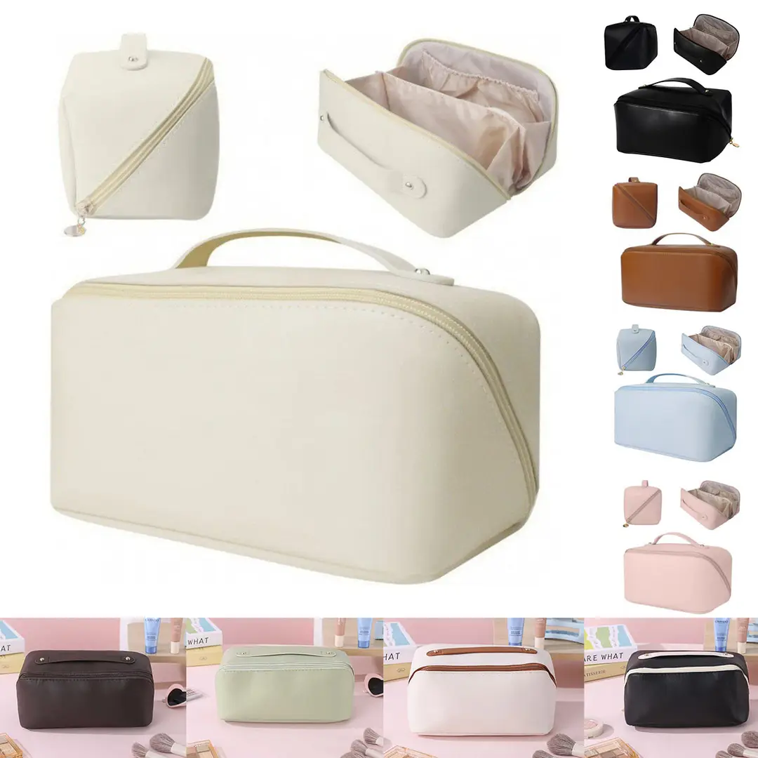 Fashionable handheld cosmetic bag to go out, capacious organizer bag for traveling, high quality polyurethane purse — chobi 5