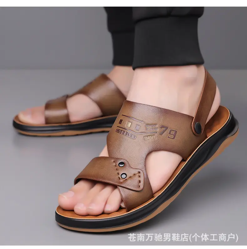 (Wholesale), breathable sandals, summer wear-resistant beach footwear for leisure, non-slip slippers, genuine leather — chobi 22