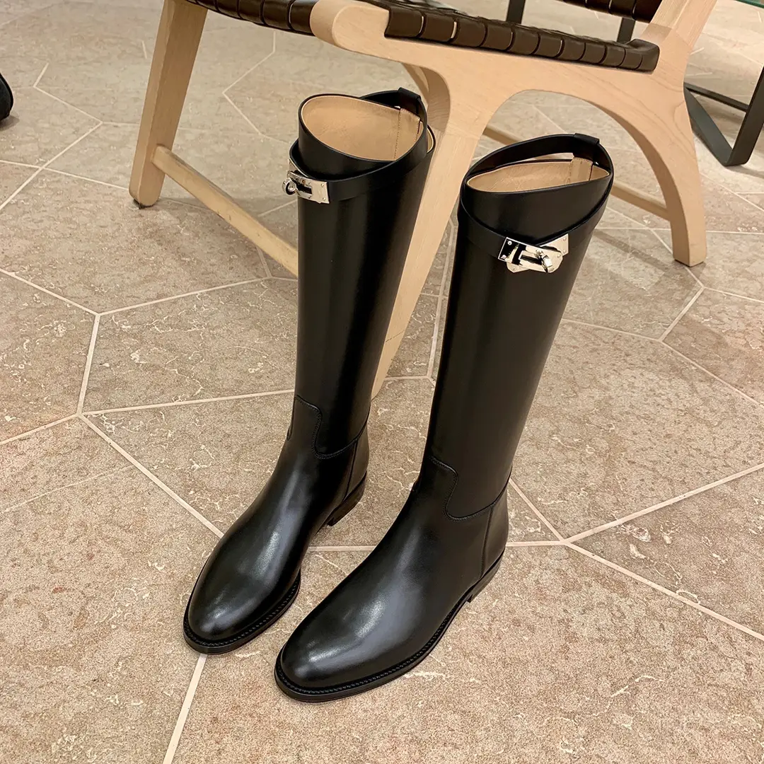 High boots with metal buckle, universal casual belt, buckle, round toe — chobi 8