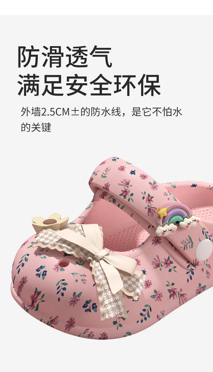 Crocs-style slippers with bow, children's Mary Jane shoes, sandals, beach women's slippers, beach footwear, closed toe, princess style — chobi 6