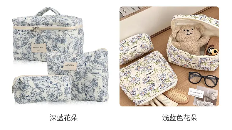 Handheld capacious cosmetic bag, cute brand storage system for traveling, flowered — chobi 4