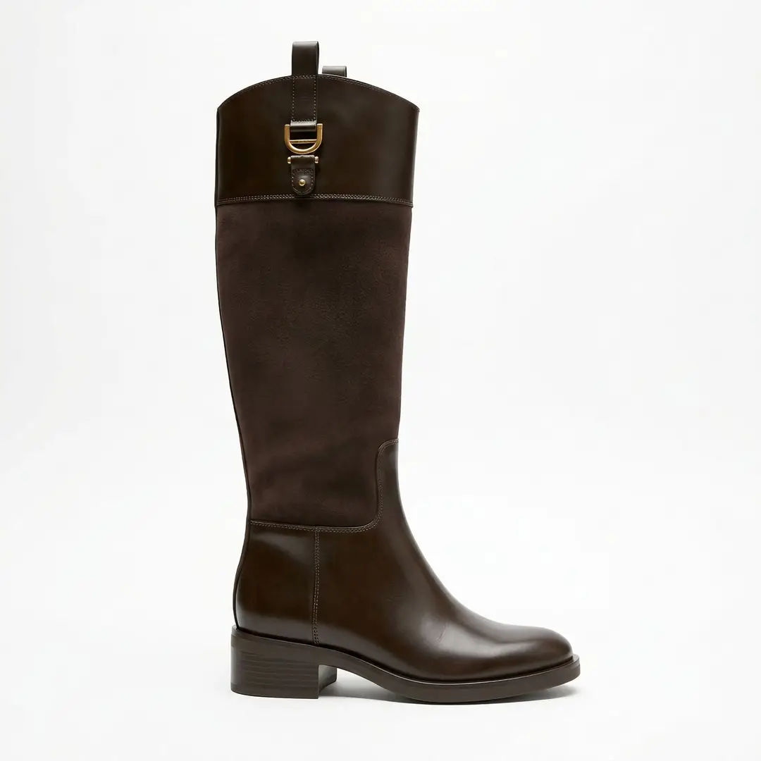 Zara, autumn brown high boots, autumn season 2026, round toe — chobi 4