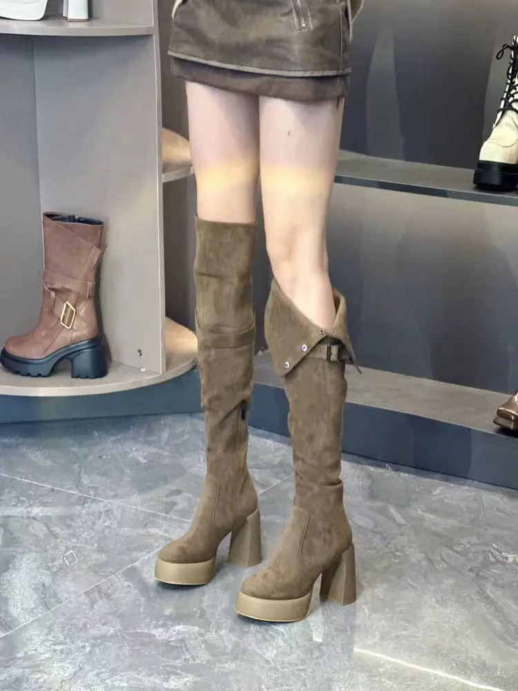 Retro demi-season high boots, French vintage style, visually slimming, wide stable heel, can be worn in two ways — chobi 14