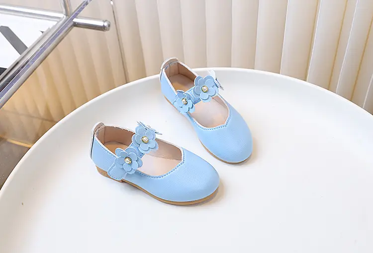 Children's white shoes made of black leather for students — chobi 19