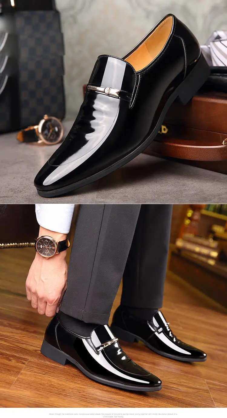 (Cross-border trading), casual men's classic suit jacket, glossy slip-ons made of patent leather, black wedding shoes, plus size — chobi 14