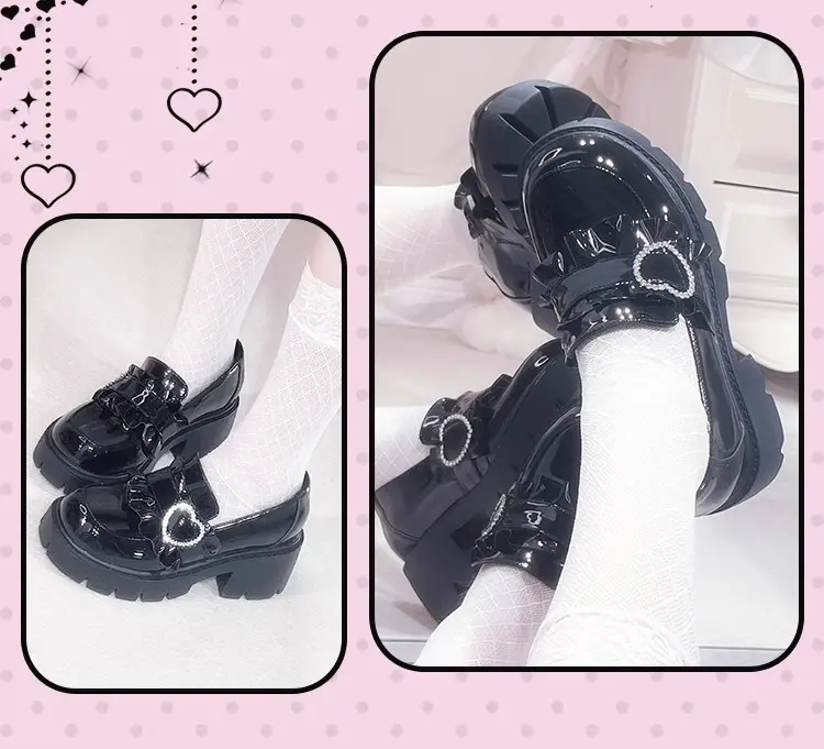 Black Japanese shoes platform heels, Lolita style, JK style (Japanese school style), height increasing, french style — chobi 11