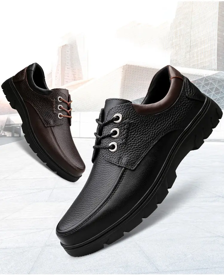 Leather demi-season shoes, men's casual casual footwear, for middle age, Korean style, soft sole — chobi 3