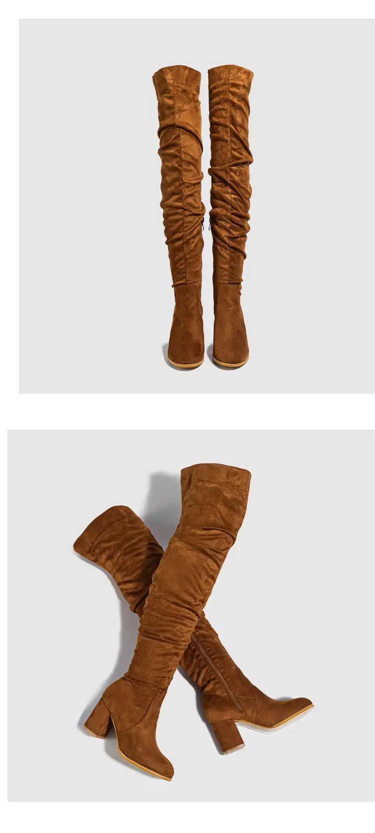 Spot - New foreign trade over-knee boots soft-faced natural wrinkled thick-heeled outdoor street catwalk women's boots size 35-42 — chobi 20