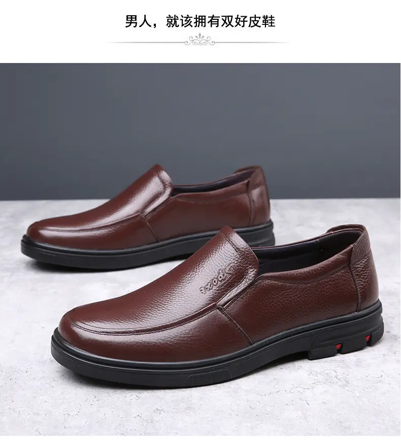 Men's casual summer breathable leather shoes platform, genuine leather, easy to put on, cowhide, for middle age — chobi 25