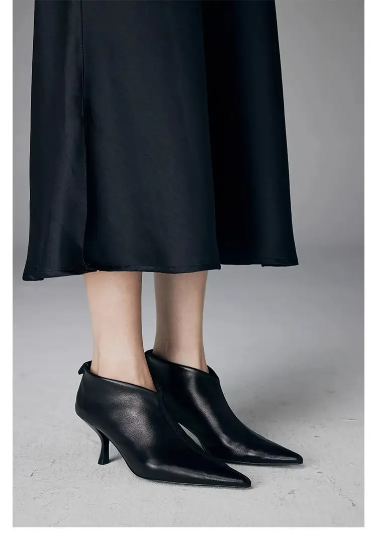 Elegant high heels pointed-toe stiletto heels, universal demi-season low boots, (Physicals), french style — chobi 27