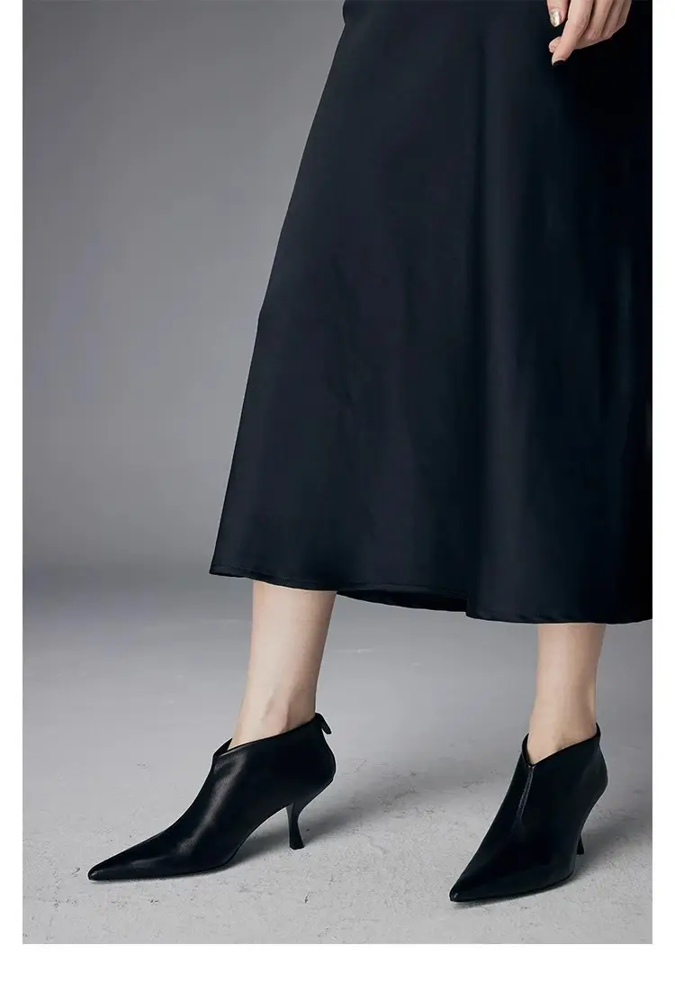 Elegant high heels pointed-toe stiletto heels, universal demi-season low boots, (Physicals), french style — chobi 26