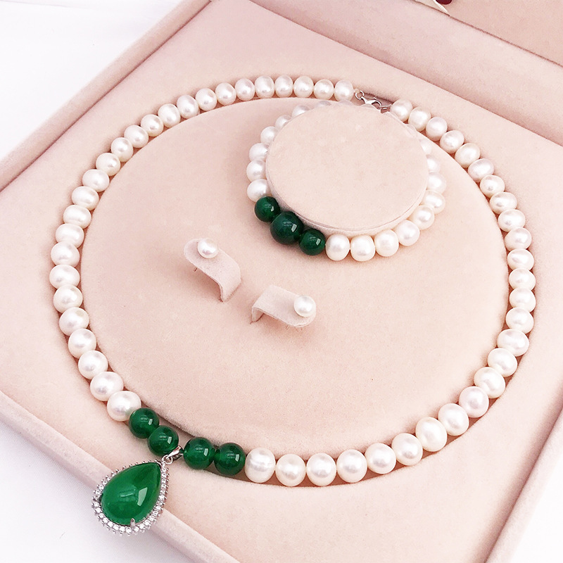 Organic accessory, necklace from pearl, chain, set for mother's day, silver 925 sample, Birthday gift — chobi 36