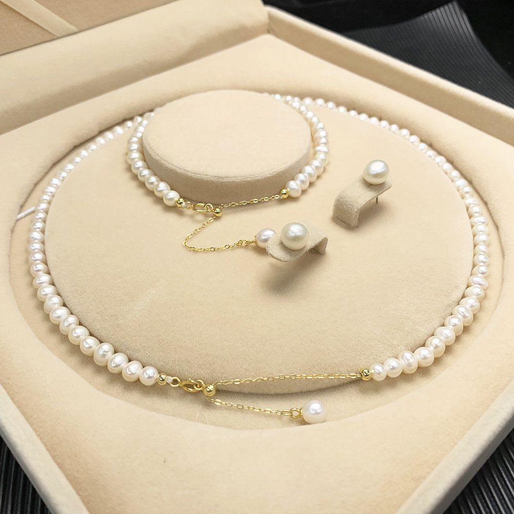 Organic accessory, necklace from pearl, chain, set for mother's day, silver 925 sample, Birthday gift — chobi 9